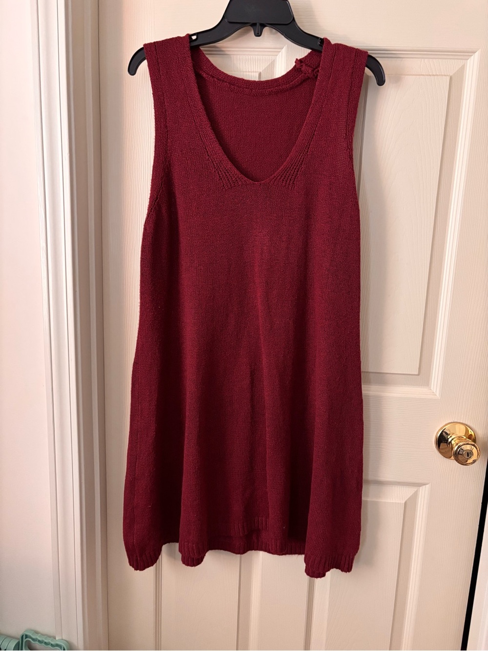Sleeveless V-Neck Knit Layering Dress - Burgundy